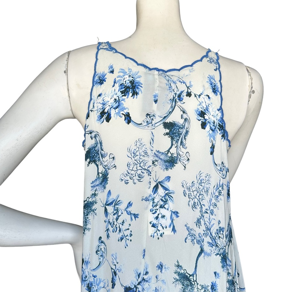 Johnny Was "Avalon Slip Dress" Blue & White Floral 100% Silk MIDI Dress XXS - Picture 9 of 14